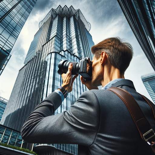 Architectural photographer An architectural photographer capturing a modern skyscraper.