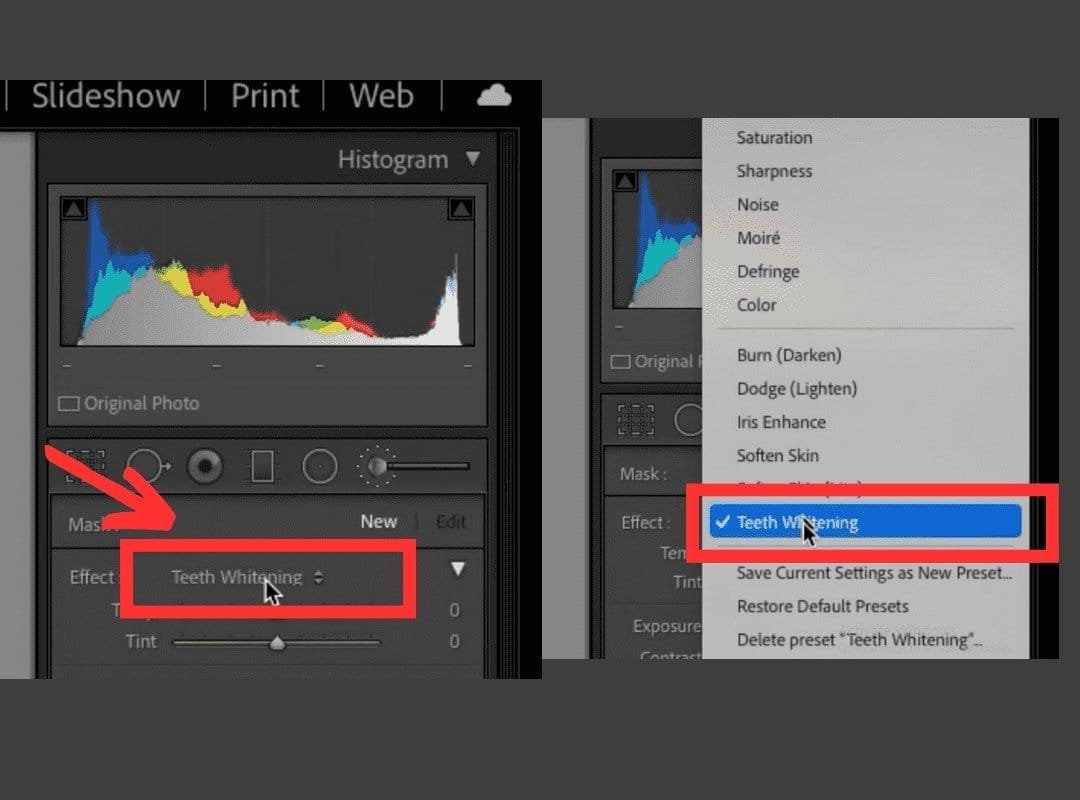 Choose the Teeth Whitening Preset