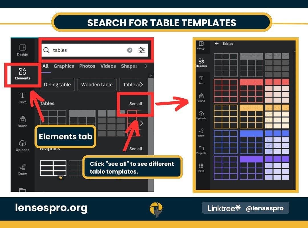 SEARCH FOR TABLE TEMPLATES