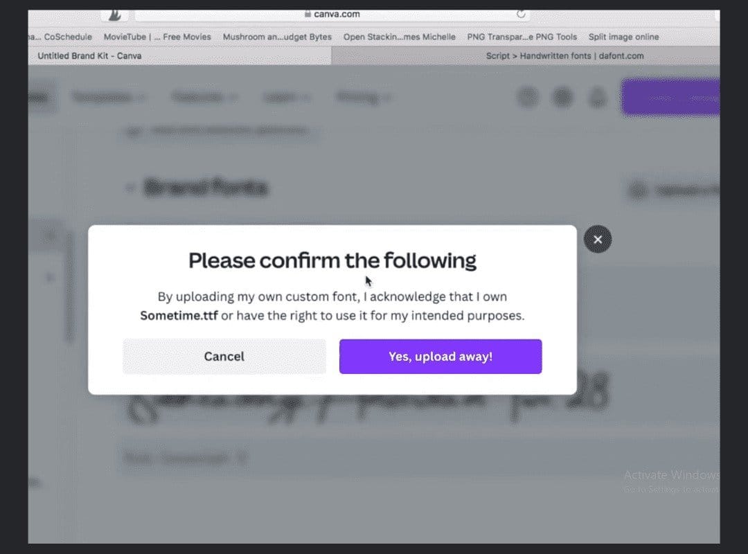 confirm uploading the font